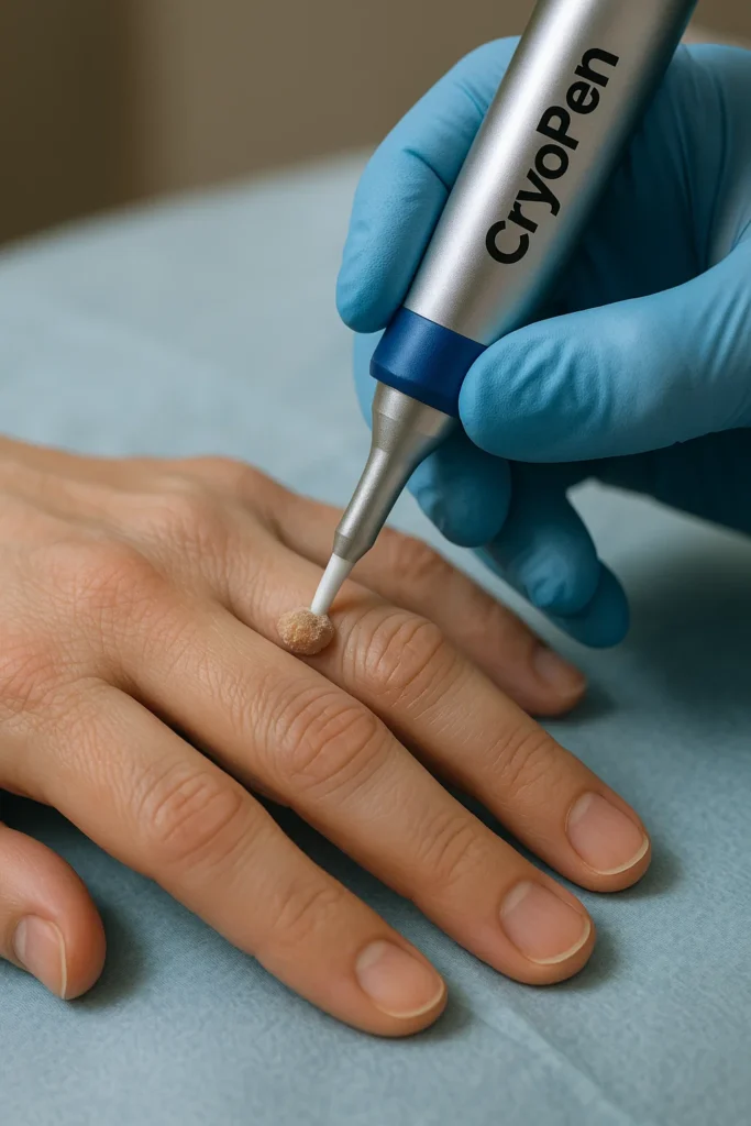 example of cryopen wart removal Henley-In-Arden treatment on a persons finger