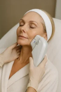 Woman receiving HIFU non surgical facelift treatment Henley-In-Arden