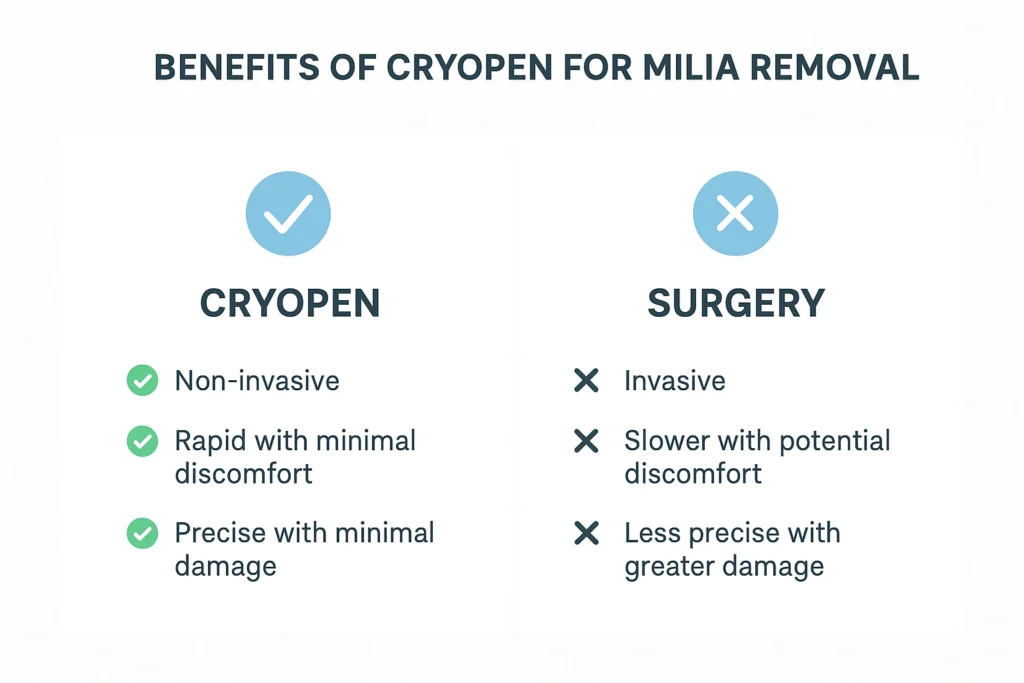 Benefits of cryopen for milia removal Henley-In-Arden compared to surgical treatments.