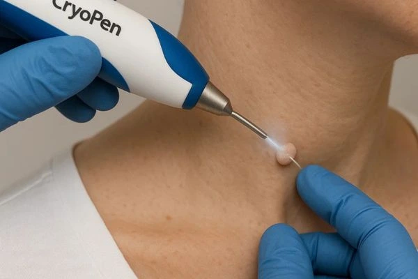 Person receiving cryotherapy Henley-In-Arden for skin tag removal