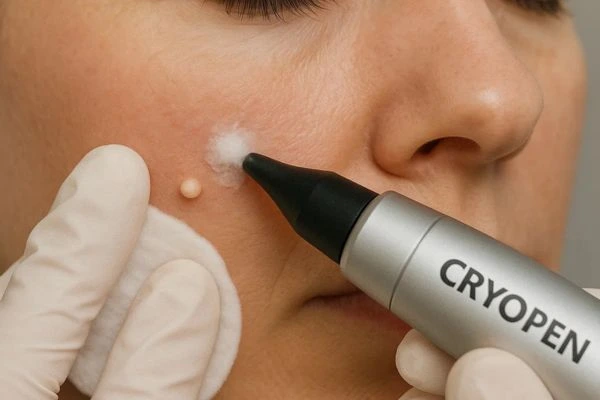 Woman receiving milia removal treatment Henley-In-Arden