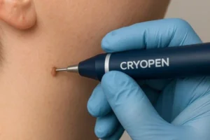 Person receiving skin tag removal Henley-In-Arden