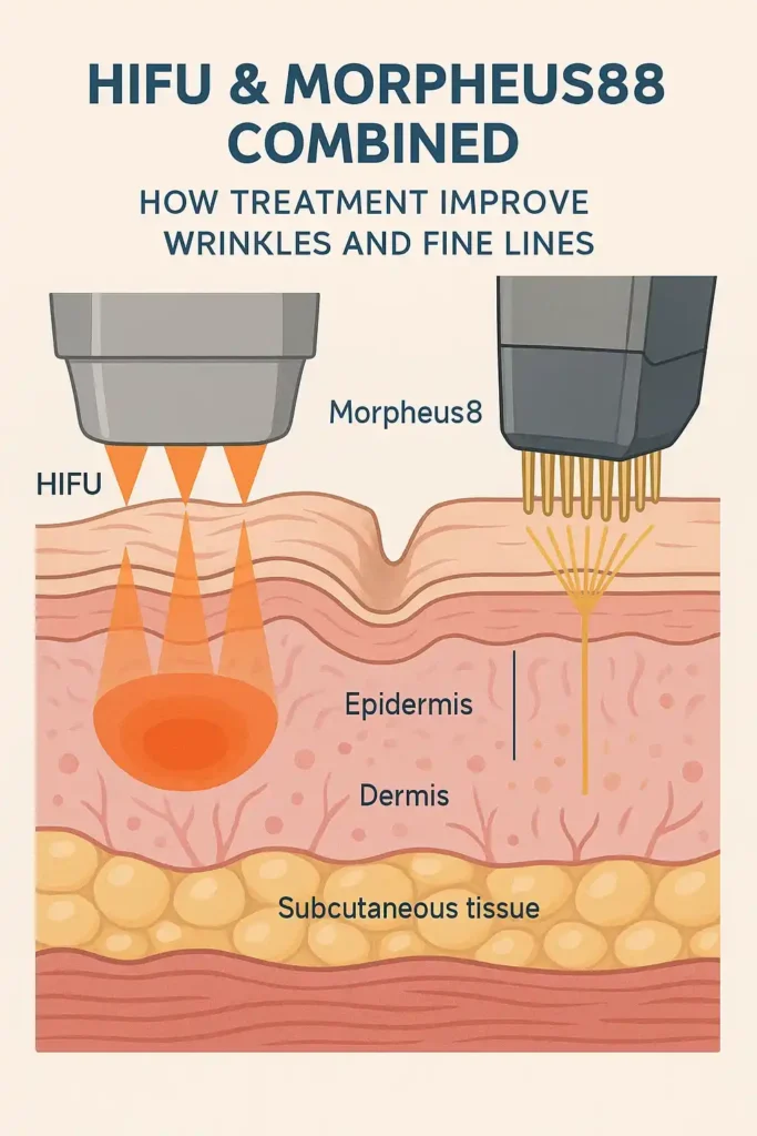 Diagram showing HIFU & Morpeus8 Henley-In-Arden and the benefits for reduction in wrinkles and fine lines